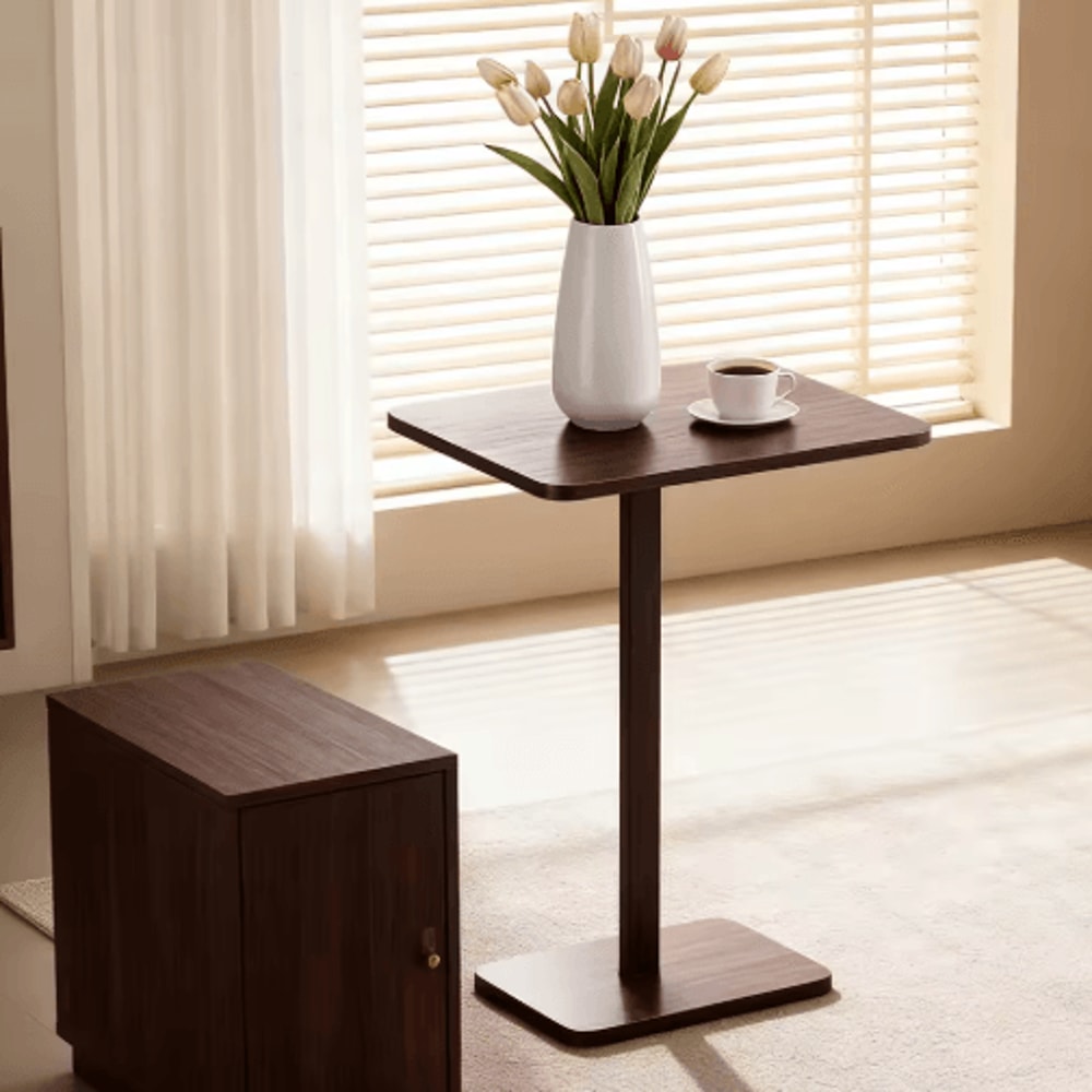 Bamboo C Shape Sofa Side Table Space Saving Armrest Tray And TV Snack Table Rustic Brown 0