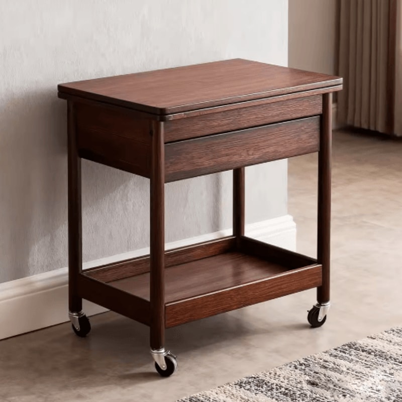 Extendable Foldable Dining Table With Drawer And Wheels Space Saving Farmhouse Table Walnut 4