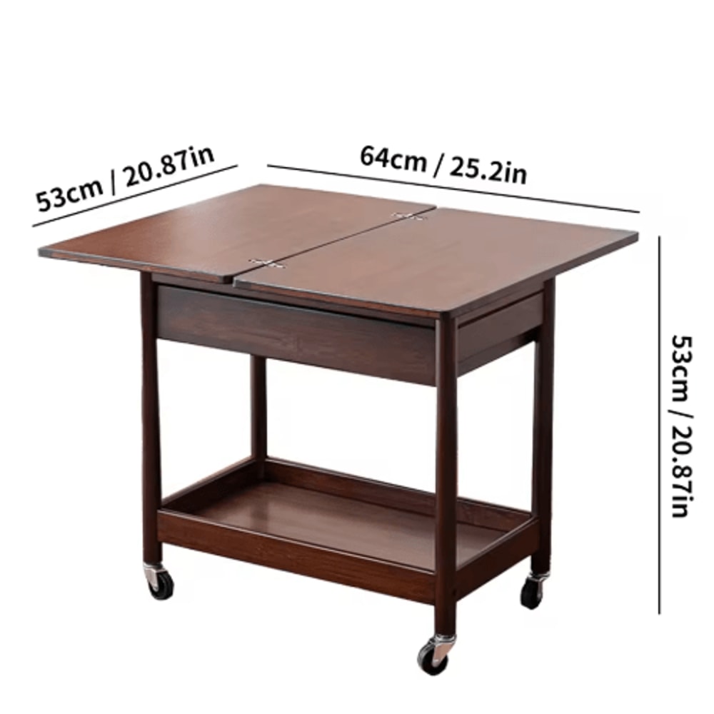 Extendable Foldable Dining Table With Drawer And Wheels Space Saving Farmhouse Table Walnut 5