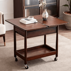 extendable foldable dining table with drawer and wheels space saving farmhouse table walnut