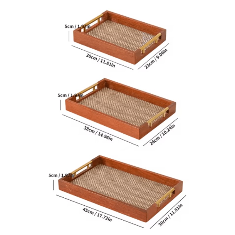 Solid Wood Rectangular Serving Tray With Metal Handles Coffee Table And Kitchen Decor 177 By 118 In 1