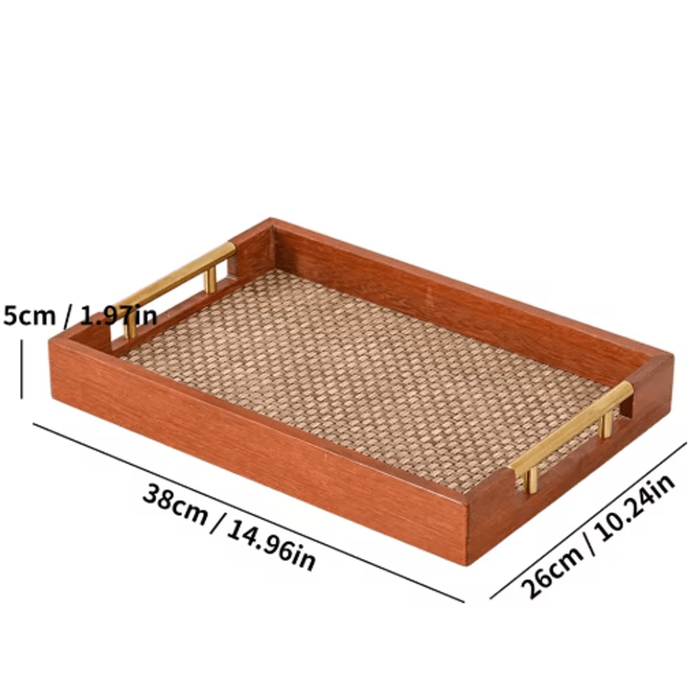 Solid Wood Rectangular Serving Tray With Metal Handles Coffee Table And Kitchen Decor 177 By 118 In 3