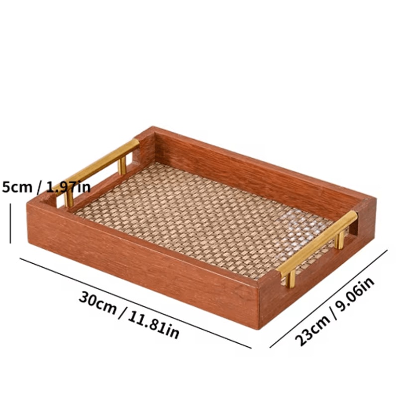 Solid Wood Rectangular Serving Tray With Metal Handles Coffee Table And Kitchen Decor 177 By 118 In 4
