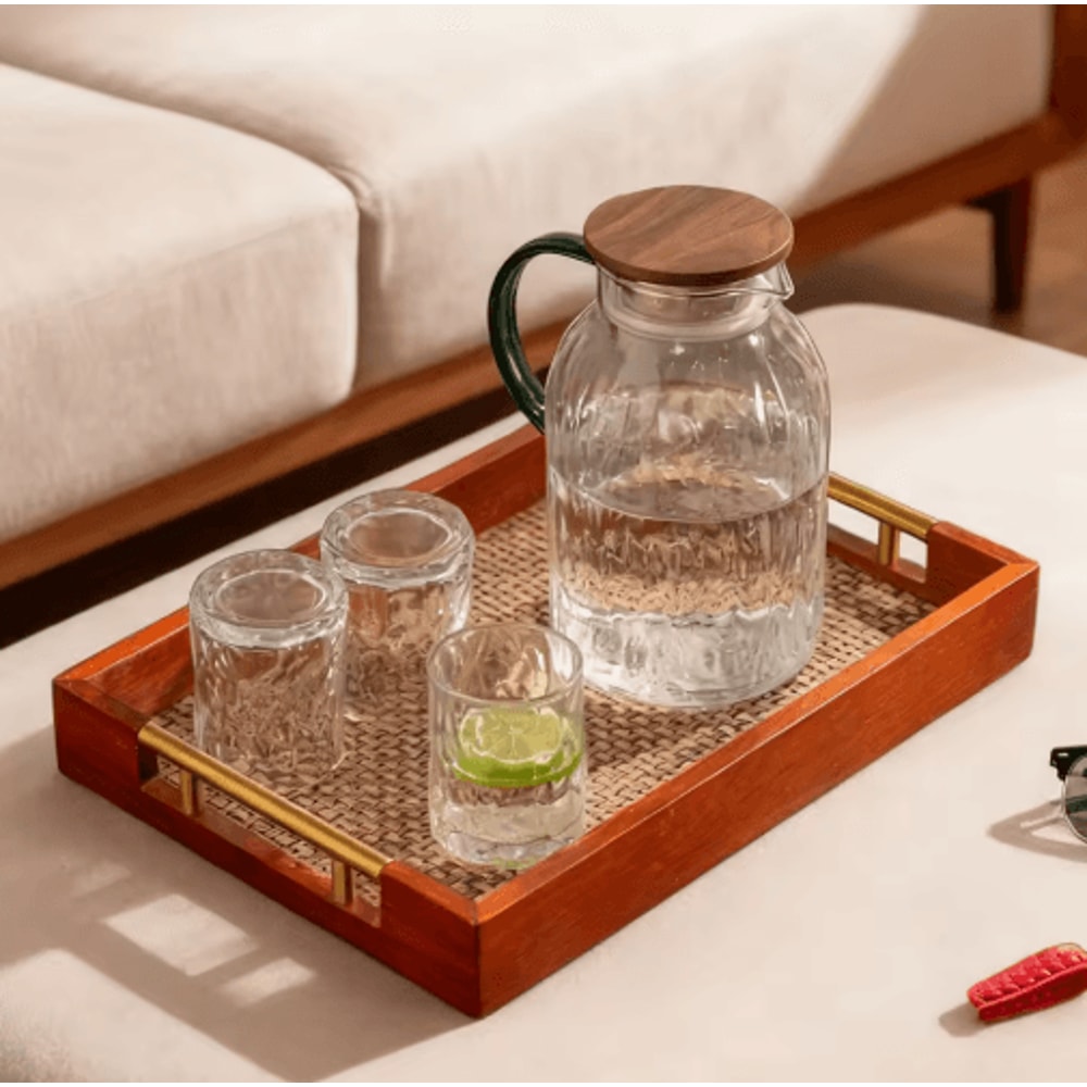 Solid Wood Rectangular Serving Tray With Metal Handles Coffee Table And Kitchen Decor 177 By 118 In 5