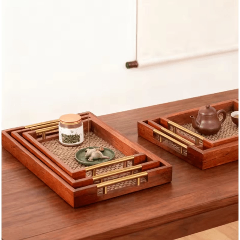 Solid Wood Rectangular Serving Tray With Metal Handles Coffee Table And Kitchen Decor 177 By 118 In 7