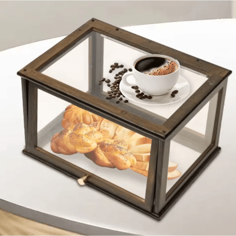 Bamboo Bread Box Large Capacity Stackable Kitchen Storage With Clear Window 4
