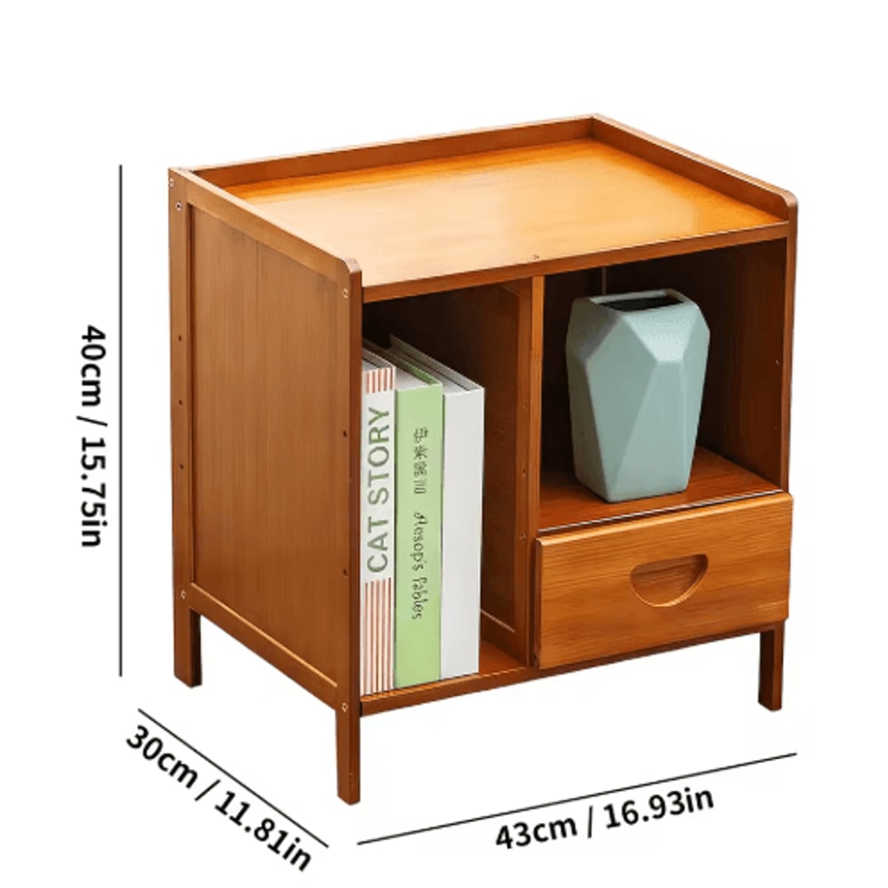 Bamboo Nightstand Storage Cabinet Space Saving Drawer And Shelf Organizer 1