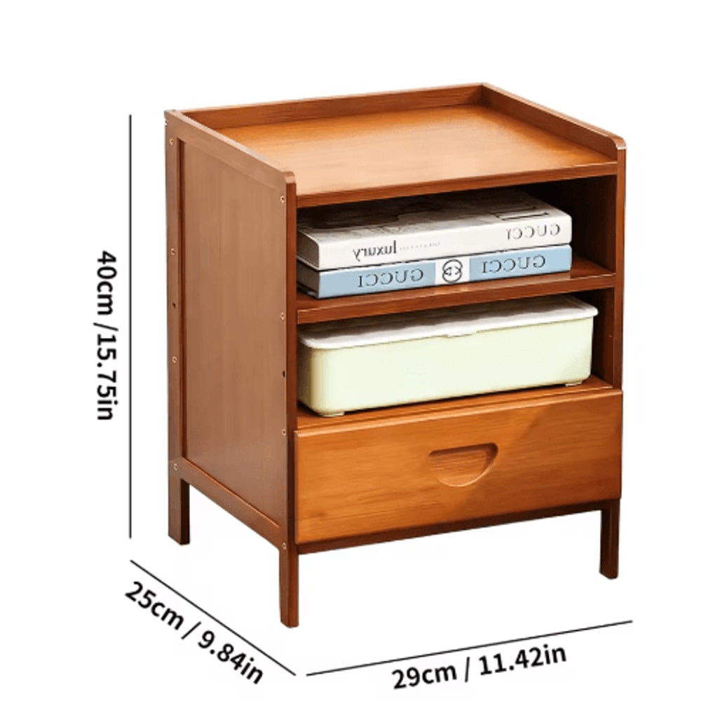 Bamboo Nightstand Storage Cabinet Space Saving Drawer And Shelf Organizer 2