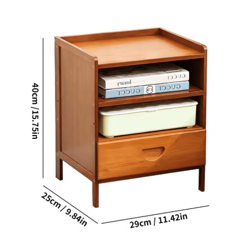 Bamboo Nightstand Storage Cabinet Space Saving Drawer And Shelf Organizer 2
