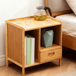 bamboo nightstand storage cabinet space saving drawer and shelf organizer