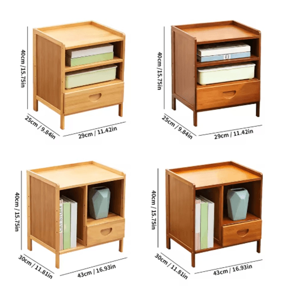 Bamboo Nightstand Storage Cabinet Space Saving Drawer And Shelf Organizer 9