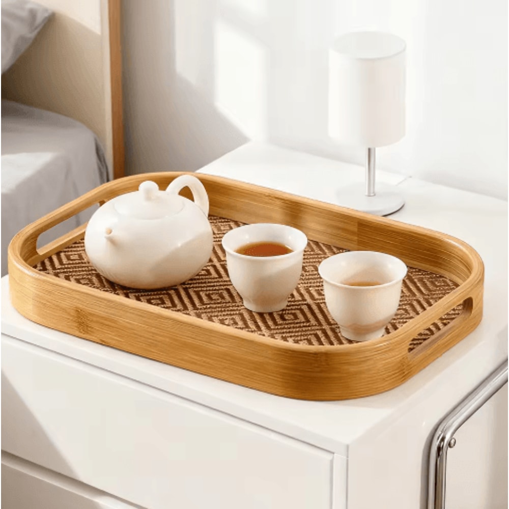Large Bamboo Serving Tray With Handles Multi Use Home Coffee Table And Outdoor Platter 5