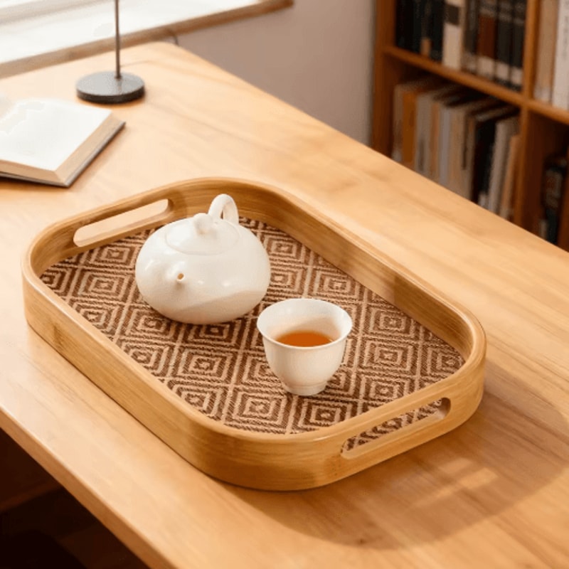 Large Bamboo Serving Tray With Handles Multi Use Home Coffee Table And Outdoor Platter 6