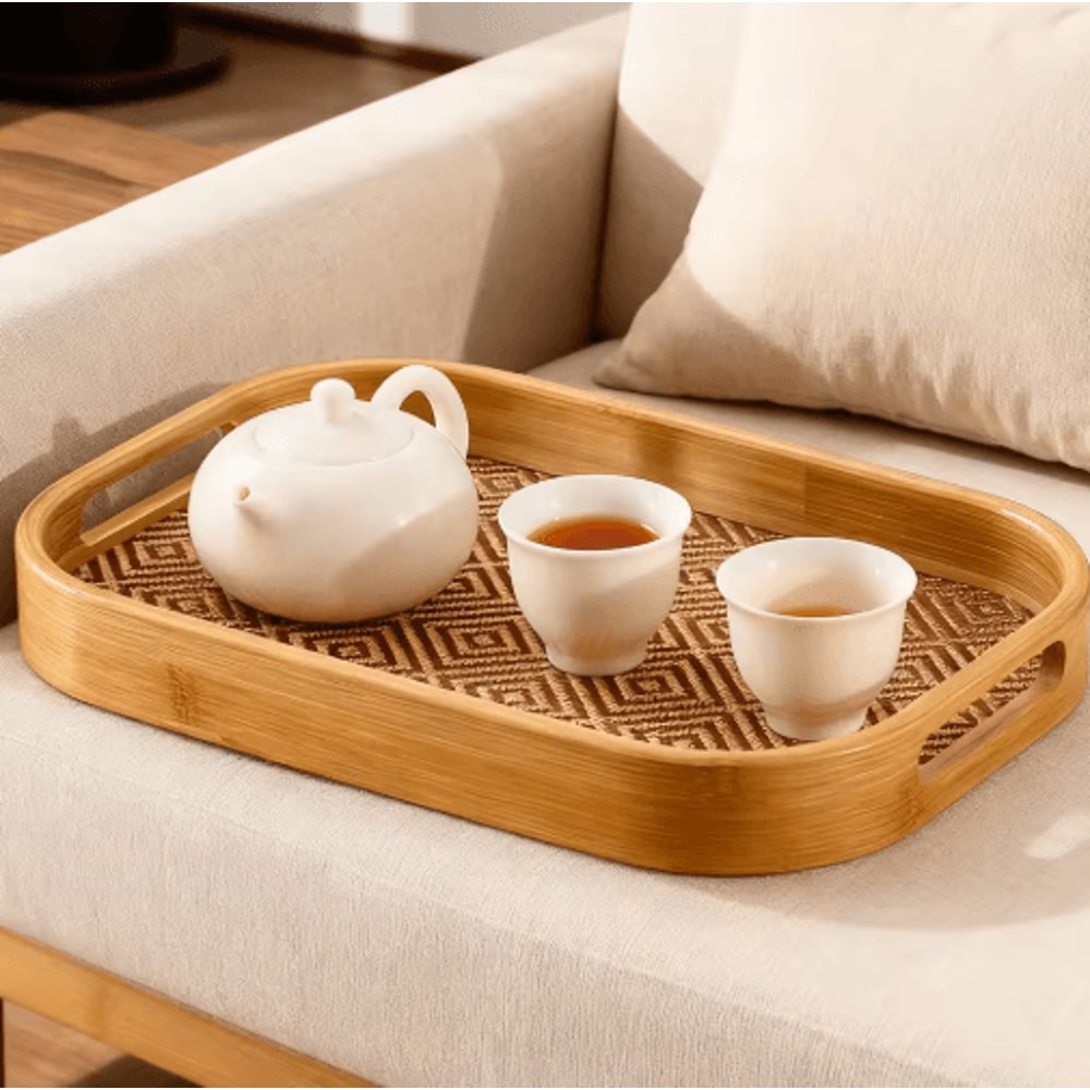 Large Bamboo Serving Tray With Handles Multi Use Home Coffee Table And Outdoor Platter 7