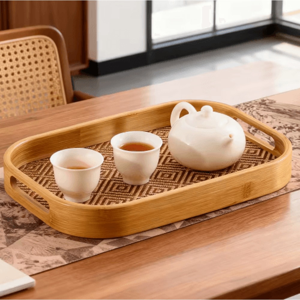 Large Bamboo Serving Tray With Handles Multi Use Home Coffee Table And Outdoor Platter 0