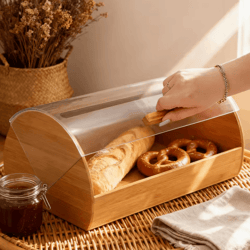 farmhouse bamboo roll top bread box space saving airtight kitchen storage with clear acrylic lid