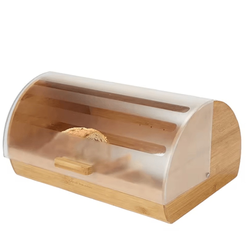 Farmhouse Bamboo Roll Top Bread Box Space Saving Airtight Kitchen Storage With Clear Acrylic Lid 5