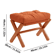 Folding Bamboo Leg Upholstered Foot Stool Soft Pad Ottoman For Living Room Desk Vanity Brown 1