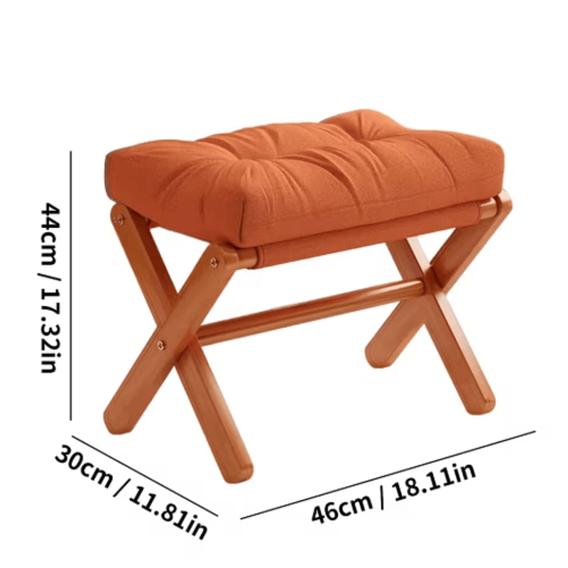 Folding Bamboo Leg Upholstered Foot Stool Soft Pad Ottoman For Living Room Desk Vanity Brown 1