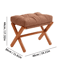 Folding Bamboo Leg Upholstered Foot Stool Soft Pad Ottoman For Living Room Desk Vanity Brown 2