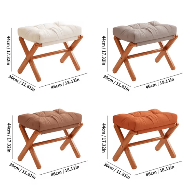 Folding Bamboo Leg Upholstered Foot Stool Soft Pad Ottoman For Living Room Desk Vanity Brown 8