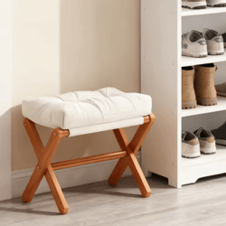 folding bamboo leg upholstered foot stool soft pad ottoman for living room desk vanity brown