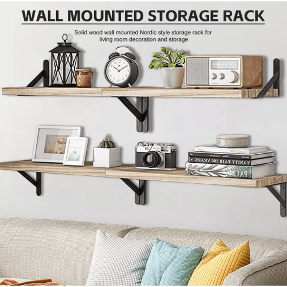 Natural Wood Wall Shelves Wall Mounted Decorative Storage For Home 5