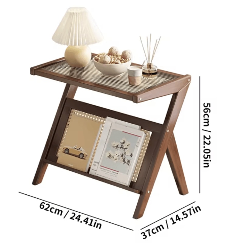 Mid Century Boho Rattan Bamboo Side Table Acrylic Coffee Table Record Player Stand 1