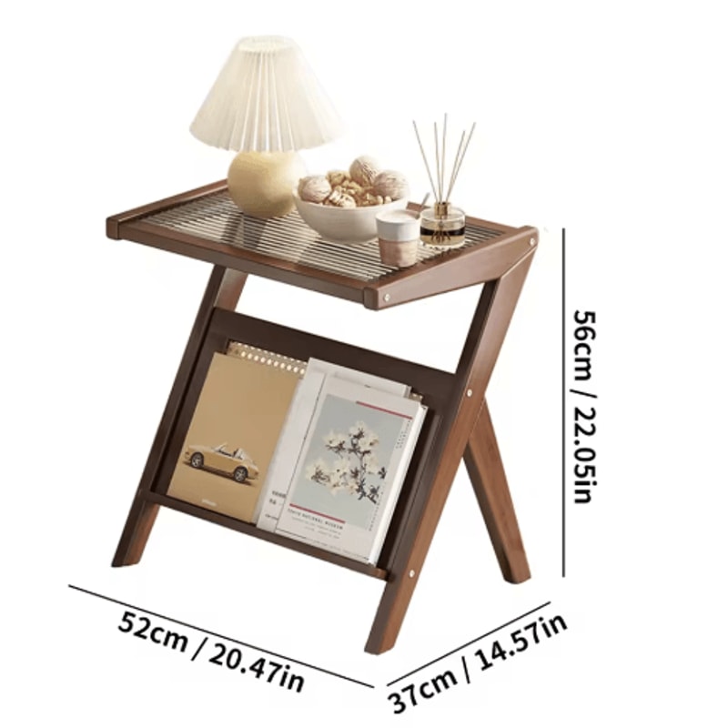 Mid Century Boho Rattan Bamboo Side Table Acrylic Coffee Table Record Player Stand 2