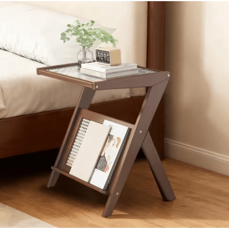 Mid Century Boho Rattan Bamboo Side Table Acrylic Coffee Table Record Player Stand 4