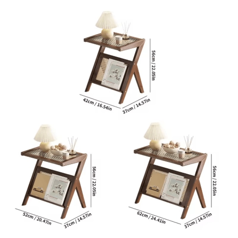 Mid Century Boho Rattan Bamboo Side Table Acrylic Coffee Table Record Player Stand 7