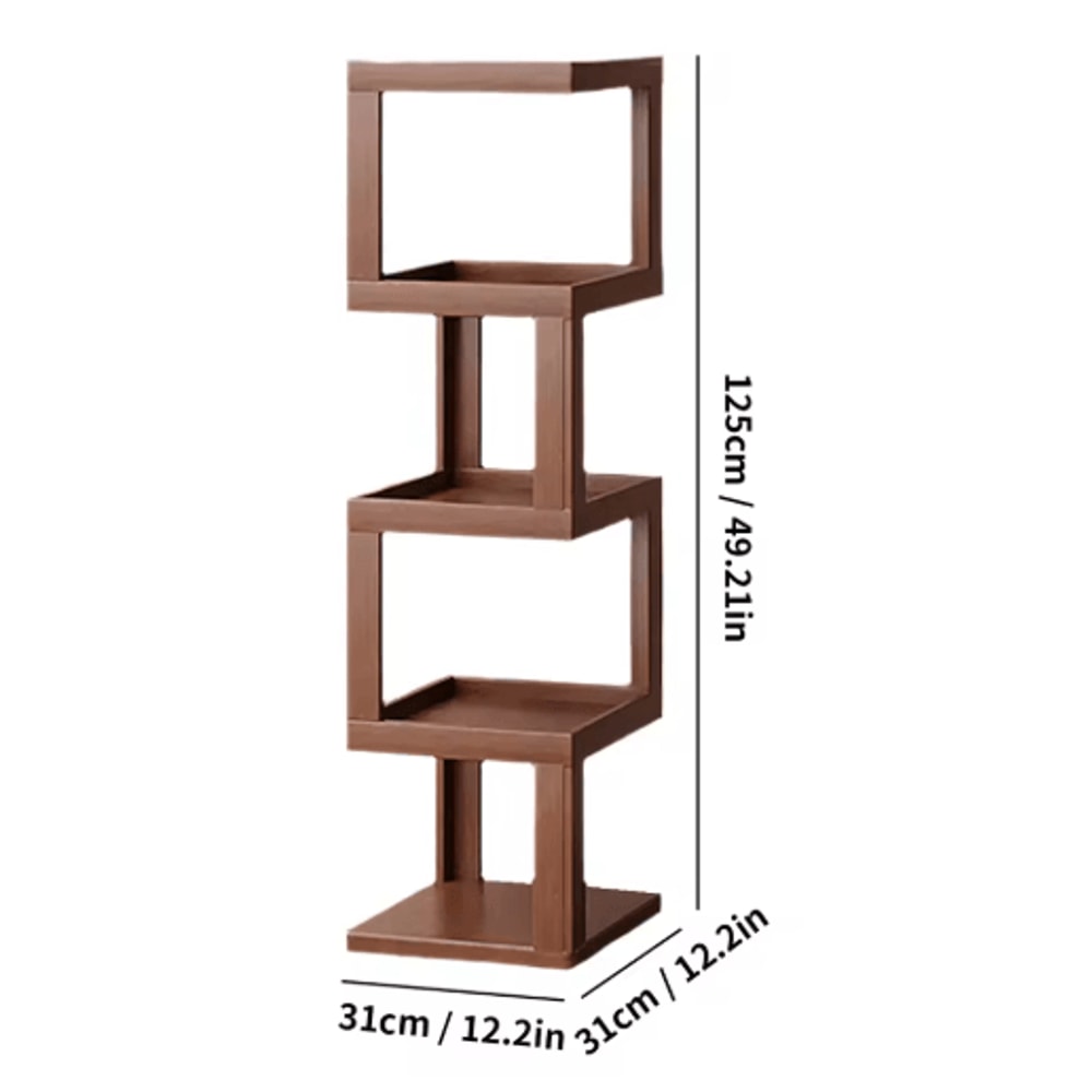 Industrial Bamboo Rotating Bookshelf 360 Spinning Narrow Shelf For Small Spaces 1