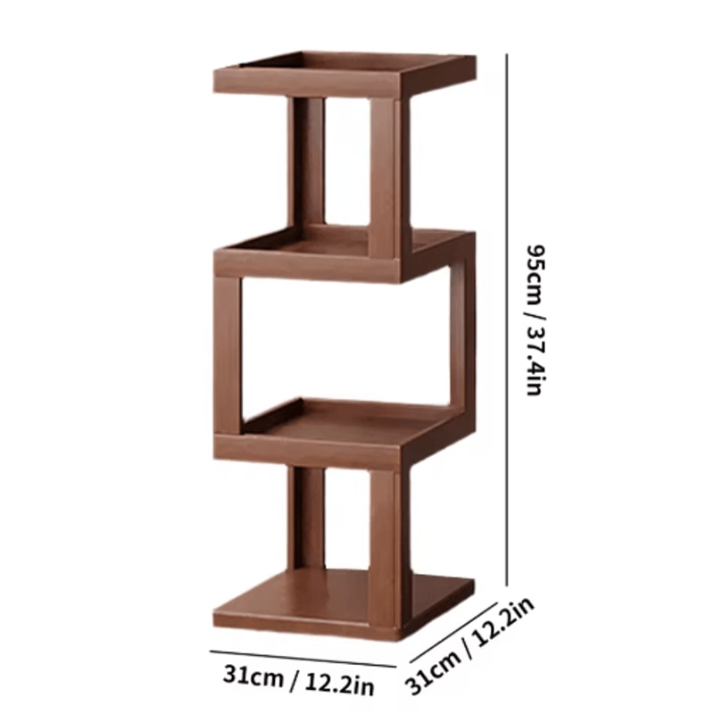 Industrial Bamboo Rotating Bookshelf 360 Spinning Narrow Shelf For Small Spaces 2