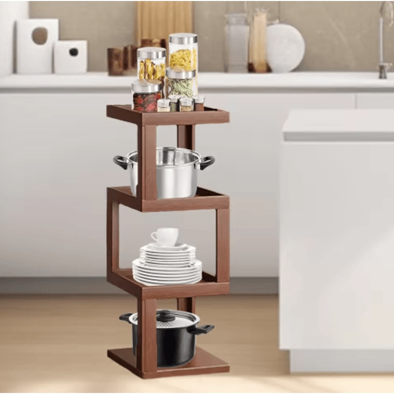 Industrial Bamboo Rotating Bookshelf 360 Spinning Narrow Shelf For Small Spaces 4