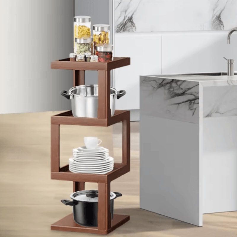 Industrial Bamboo Rotating Bookshelf 360 Spinning Narrow Shelf For Small Spaces 5