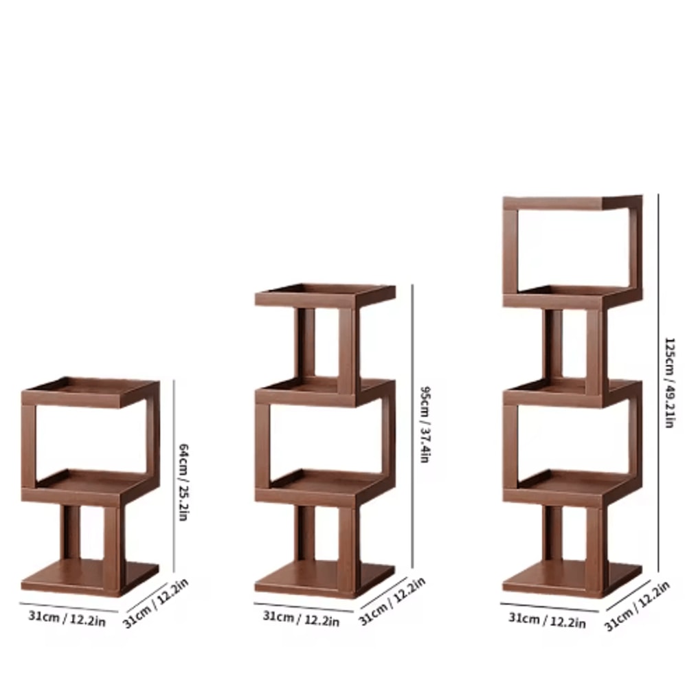 Industrial Bamboo Rotating Bookshelf 360 Spinning Narrow Shelf For Small Spaces 7