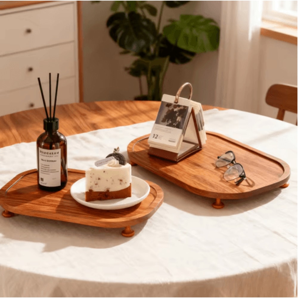 Wooden Elevated Riser Tray Set S To L Oval Floating Soap Dish And Jewelry Holder Brown 4