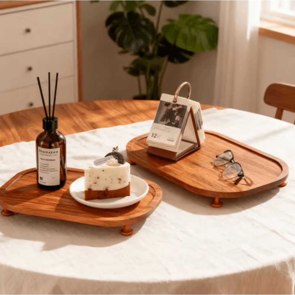 Wooden Elevated Riser Tray Set S To L Oval Floating Soap Dish And Jewelry Holder Brown 6