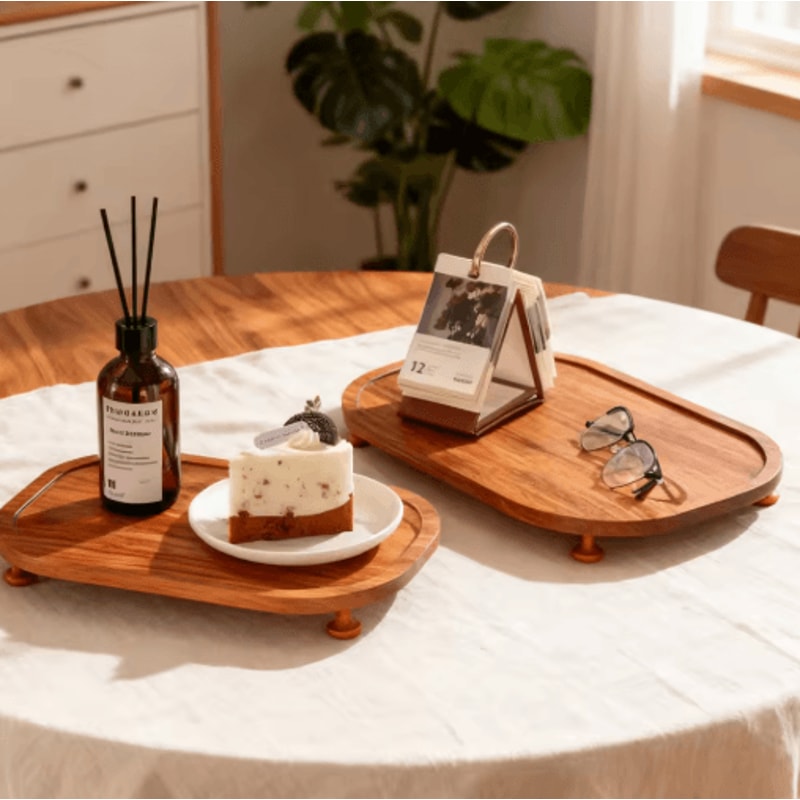 Wooden Elevated Riser Tray Set S To L Oval Floating Soap Dish And Jewelry Holder Brown 6
