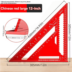 12 inch precision triangle ruler red aluminum alloy angle finder with metric scalemea