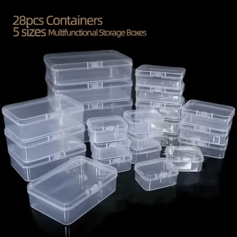 28 Piece Clear Plastic Storage Box Set With Lids Multipurpose Organizer For Beads And Game Pieces 4