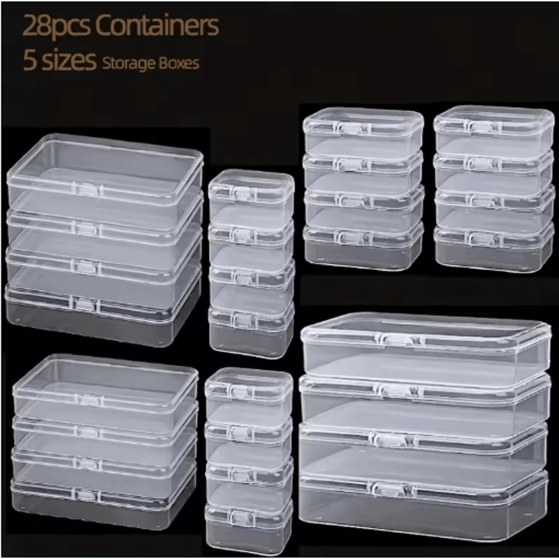 28 Piece Clear Plastic Storage Box Set With Lids Multipurpose Organizer For Beads And Game Pieces 0