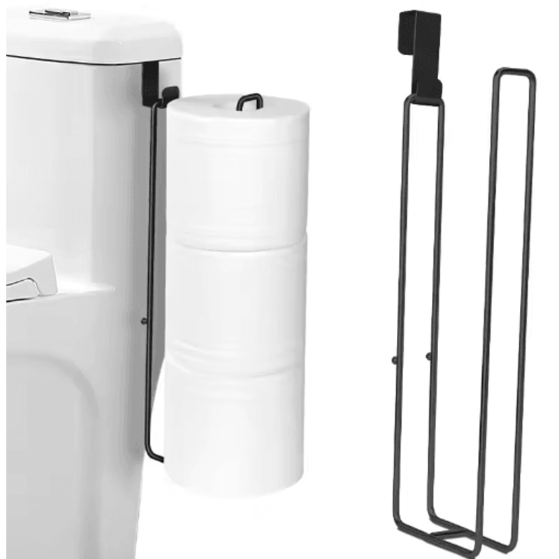 Self Adhesive Toilet Paper Holder Black Iron Wall Mount Tissue Rack With Towel Bar 1