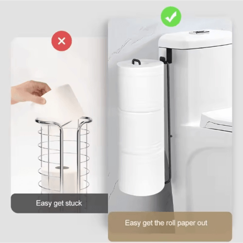 Self Adhesive Toilet Paper Holder Black Iron Wall Mount Tissue Rack With Towel Bar 2