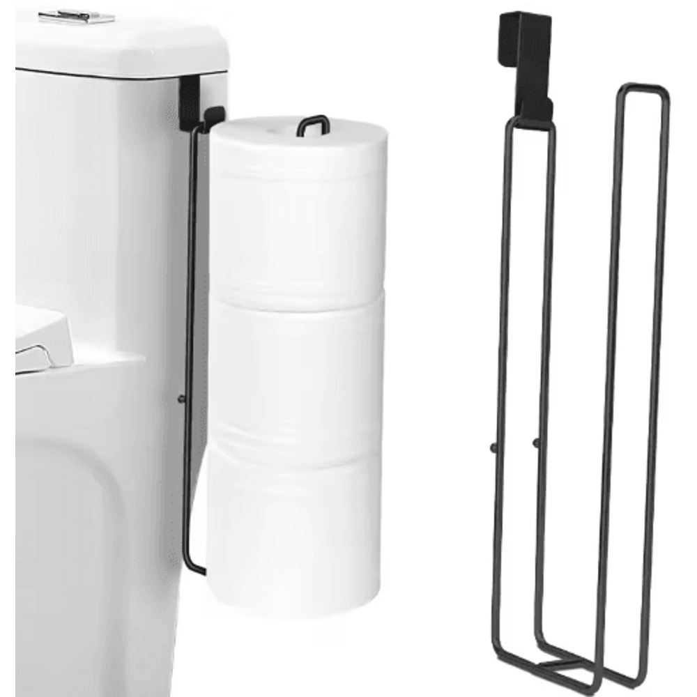 Self Adhesive Toilet Paper Holder Black Iron Wall Mount Tissue Rack With Towel Bar 0