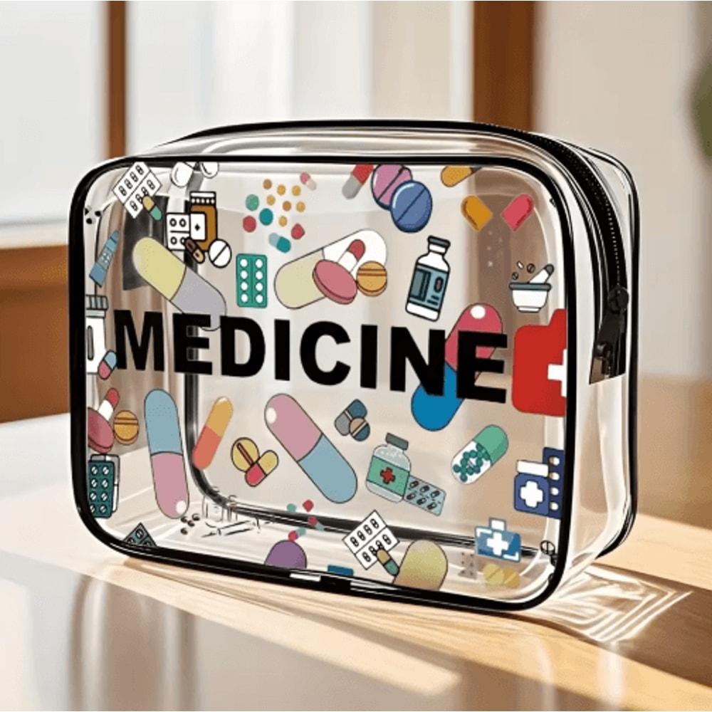 Medicine Themed PVC Cosmetic Bag Large Capacity Lightweight Travel Organizer 1