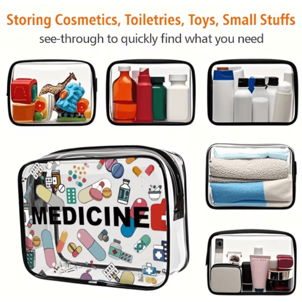 Medicine Themed PVC Cosmetic Bag Large Capacity Lightweight Travel Organizer 5