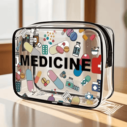 medicine themed pvc cosmetic bag large capacity lightweight travel organizer