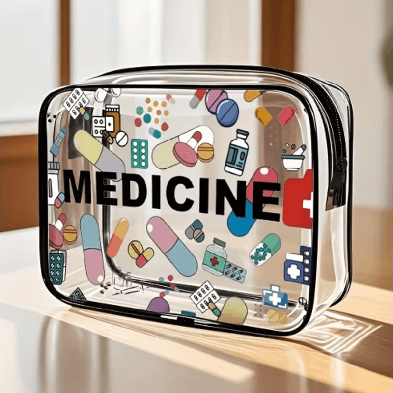 Medicine Themed PVC Cosmetic Bag Large Capacity Lightweight Travel Organizer 0