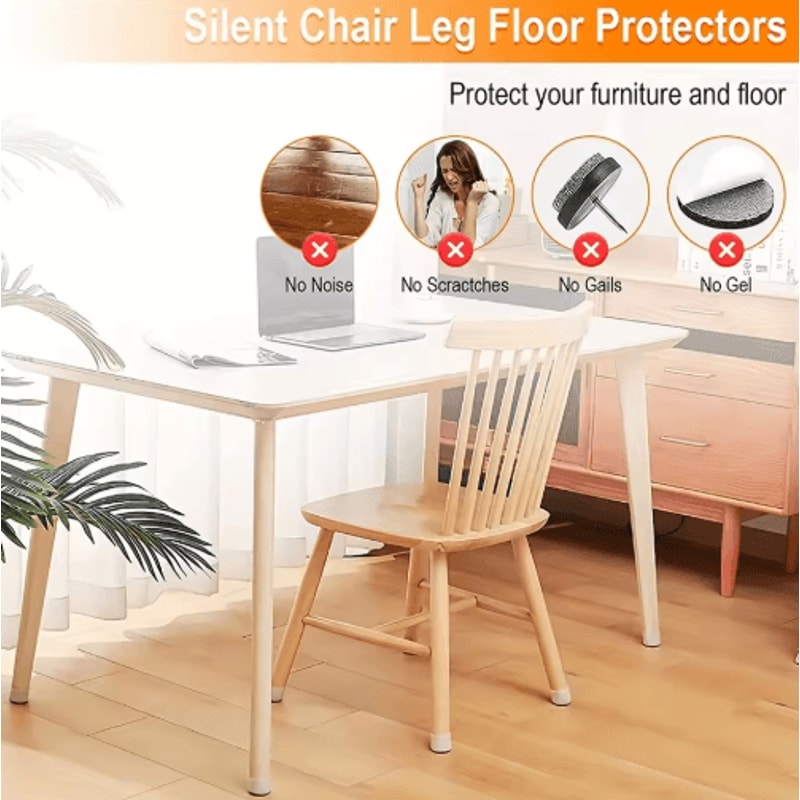 24 Piece Silicone Chair Leg Covers With Felt Pads Transparent Floor Protectors 4
